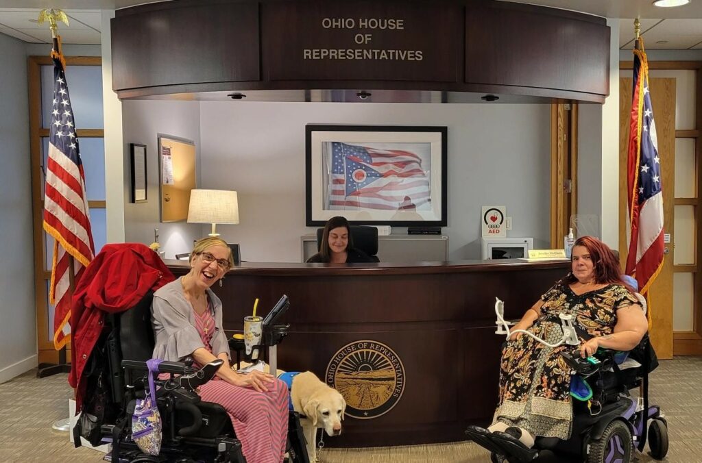 Lisa Marn and Jenifer Kucera in the reception area of the Ohio House of Representatives.